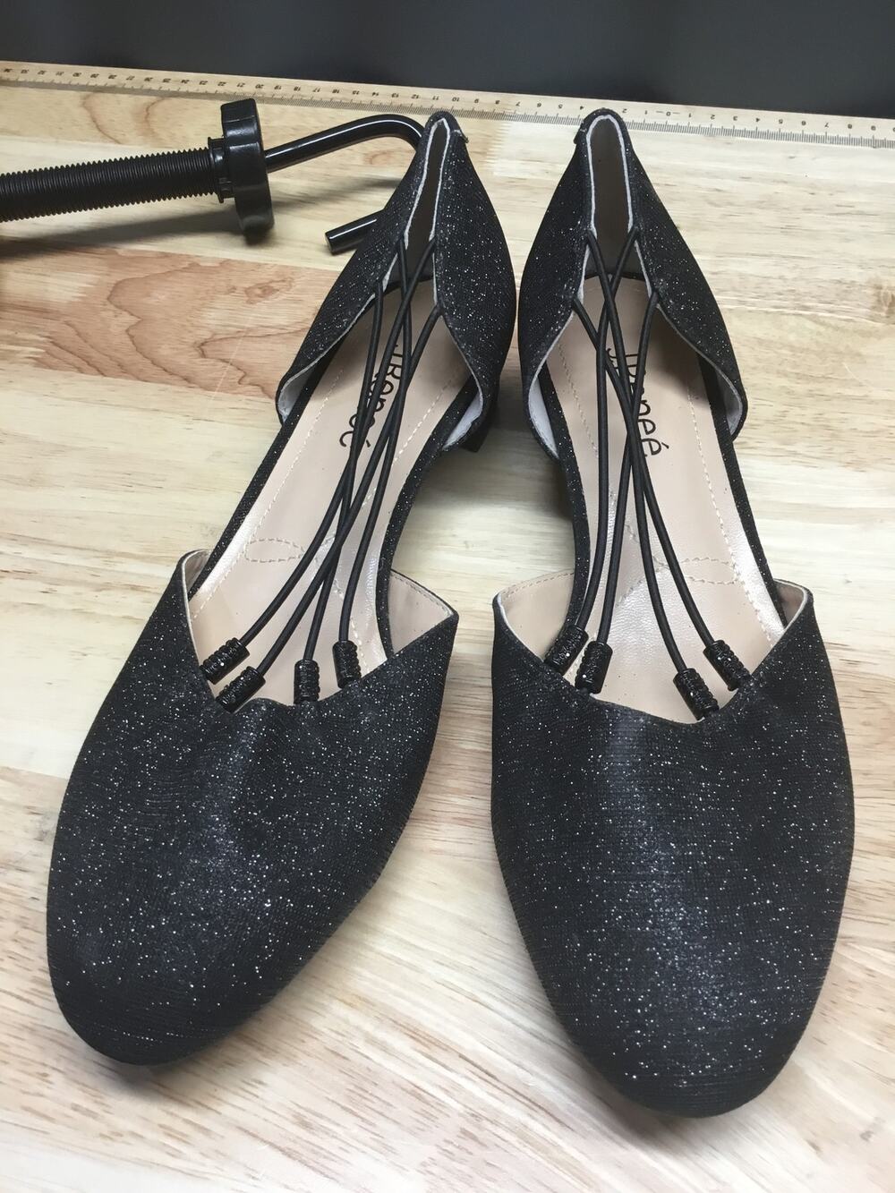 J. Renee D'Orsay Flats Women's 8.5 Black Sparkle Glitter Slingback Block Heel